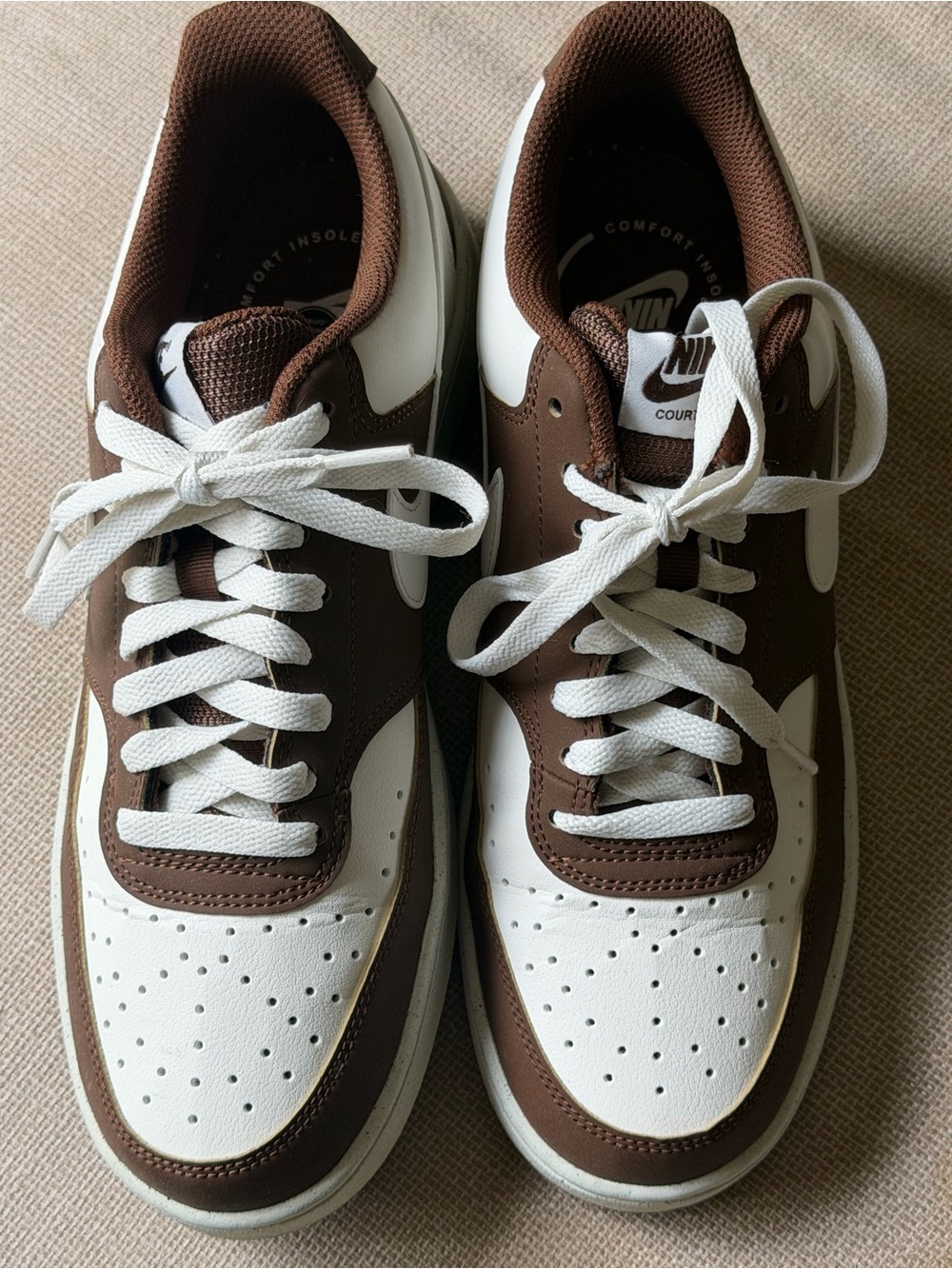 Nike Brown and White Court Sneakers